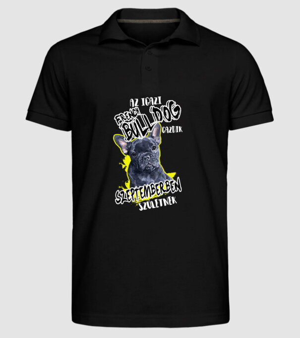 Francia bulldog Szeptember minta fekete pólón