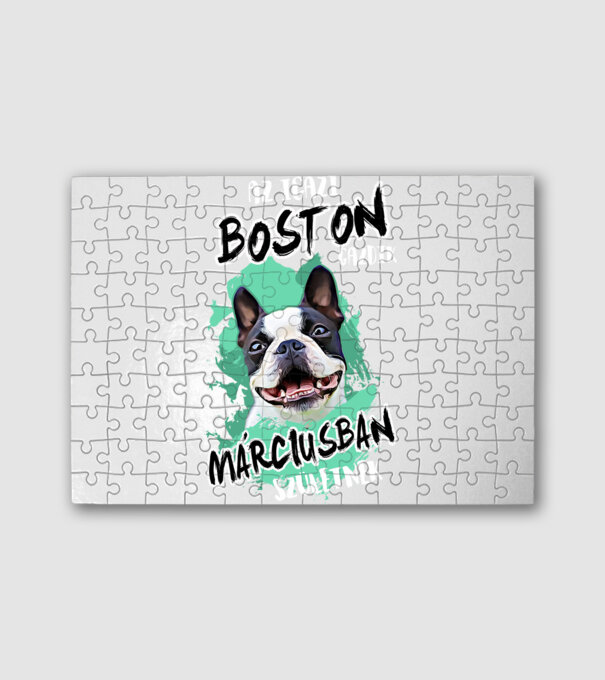 Boston terrier Március minta fehér pólón