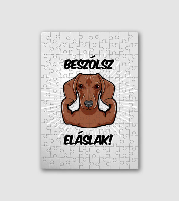 Beszólsz eláslak! - Barna tacskó minta fehér pólón