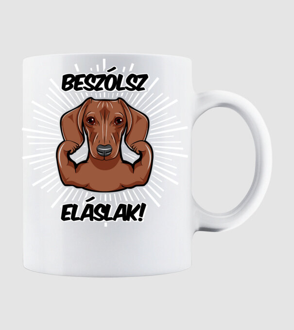 Beszólsz eláslak! - Barna tacskó minta fehér pólón
