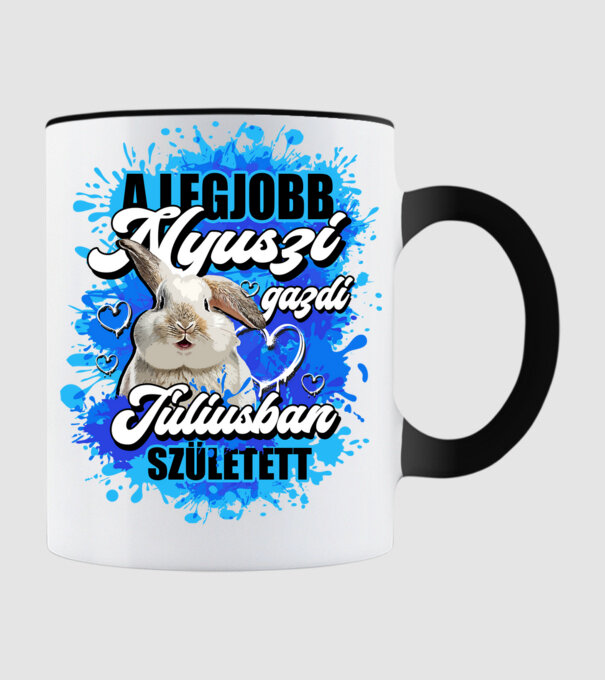A legjobb Nyuszi gazdi júliusban született - fehér nyuszi minta fekete pólón