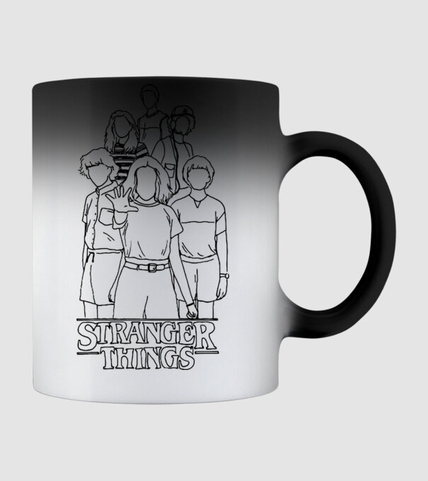 Stranger Things line art - Fehérre minta fekete pólón