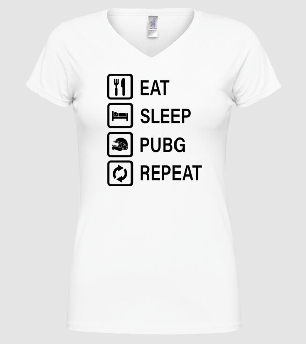 Eat Sleep PUBG Repeat - Fekete minta fehér pólón