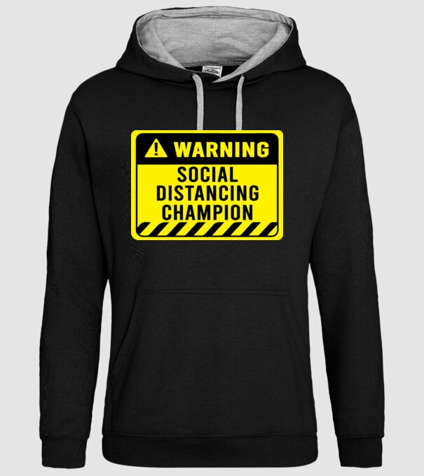 Social Distancing Champion Warning minta fekete pólón