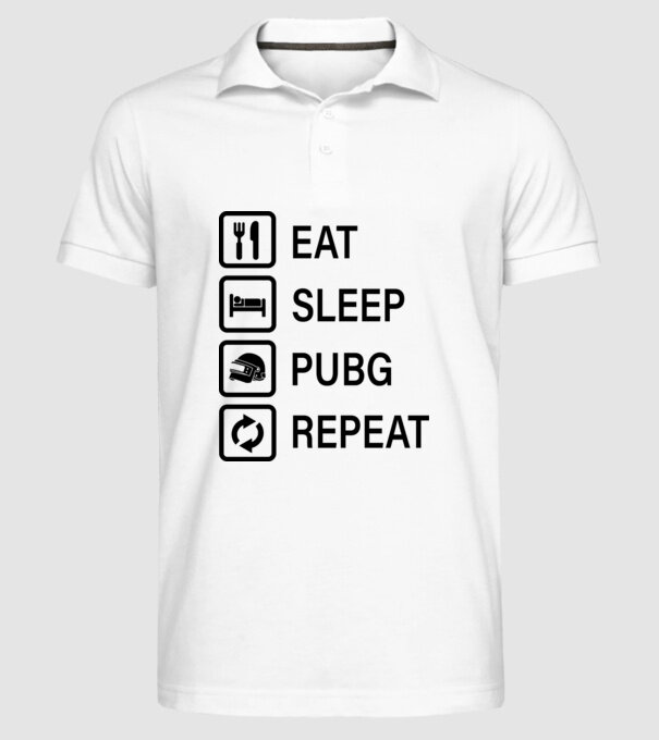 Eat Sleep PUBG Repeat - Fekete minta fehér pólón