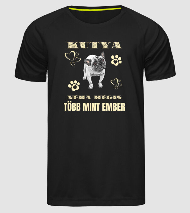 francia bulldog tobb mint ember minta fekete pólón