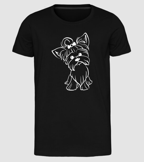 Yorkie minta fekete pólón