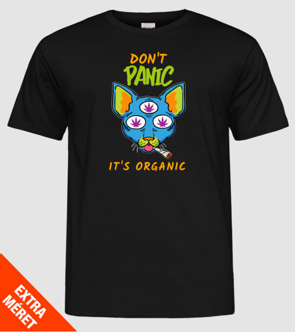 Don't panic it's organic fűves minta fekete pólón