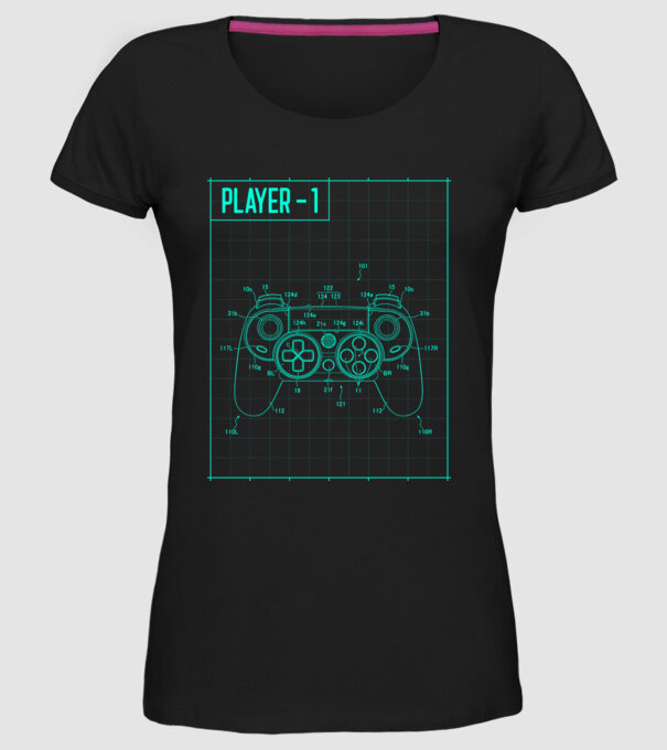 Gamer Player1 minta fekete pólón