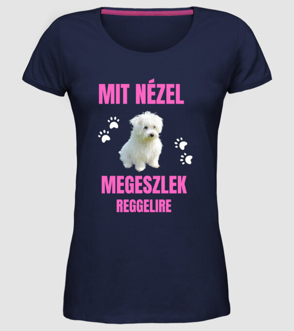 Bichon Havanese Megeszlek Reggelire minta sötétkék pólón