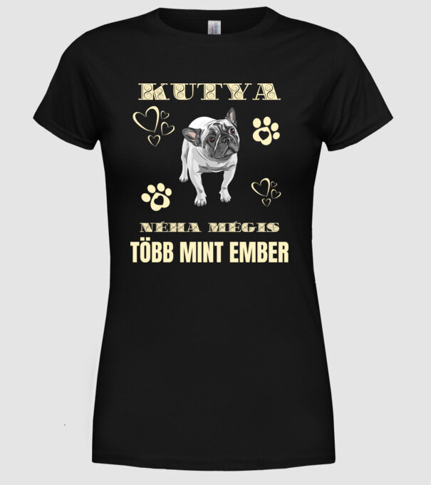 francia bulldog tobb mint ember minta fekete pólón