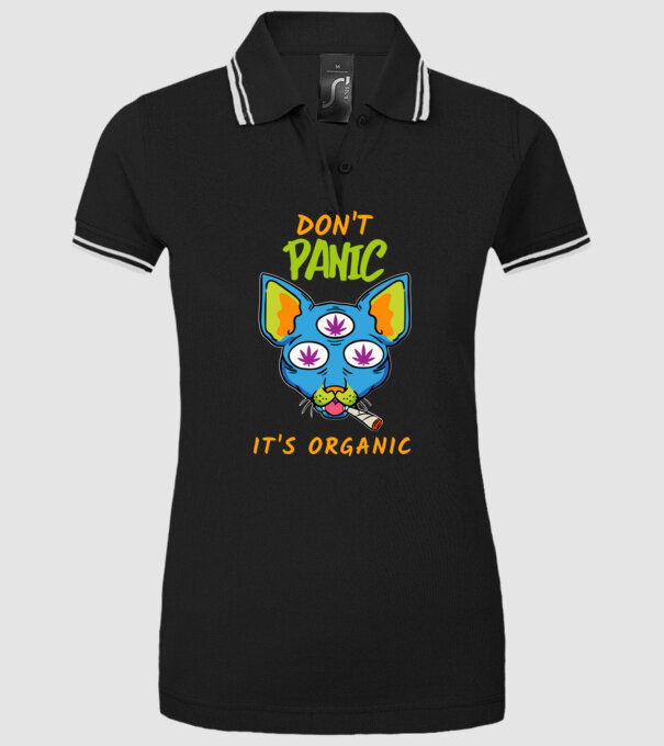 Don't panic it's organic fűves minta fekete pólón