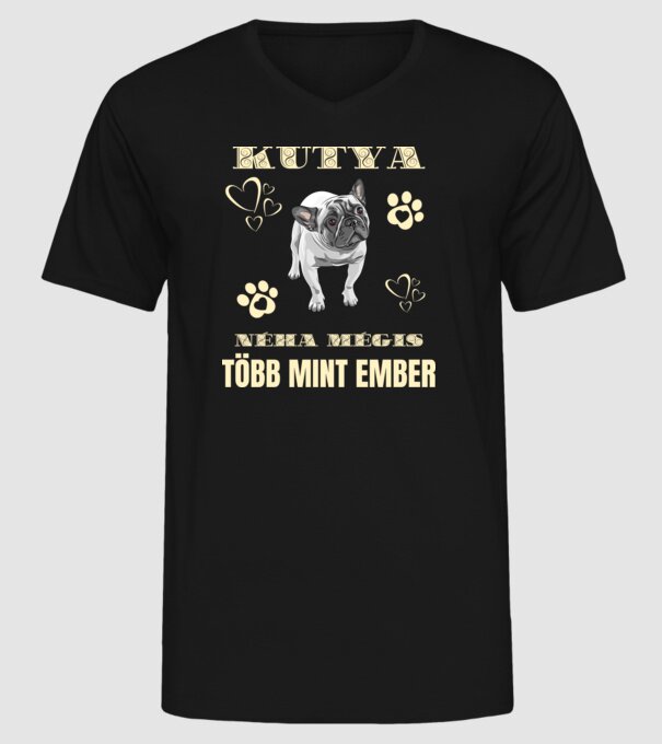 francia bulldog tobb mint ember minta fekete pólón