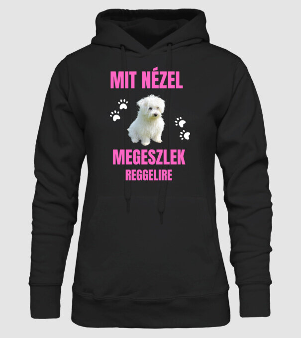 Bichon Havanese Megeszlek Reggelire minta fekete pólón