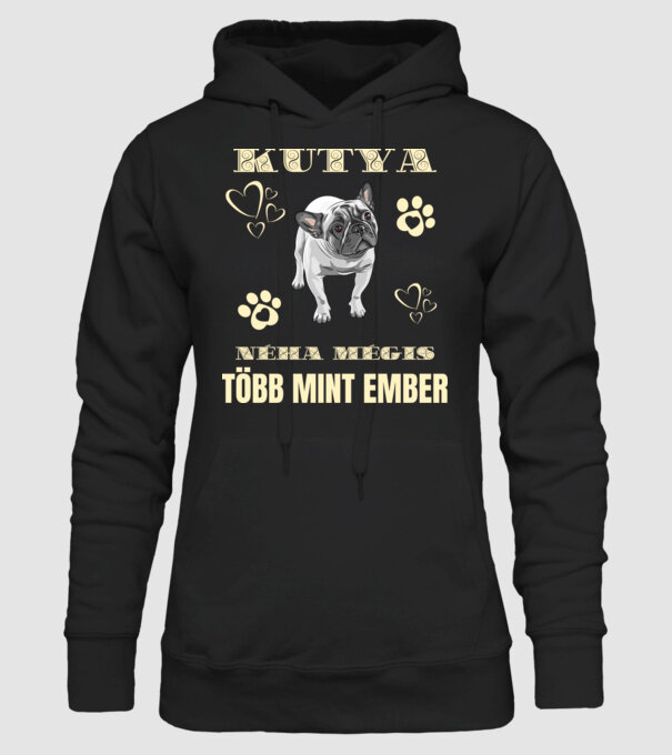 francia bulldog tobb mint ember minta fekete pólón