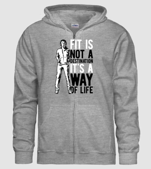 Fit Is Not A Destination - It Is A Way Of Life minta szürke pólón