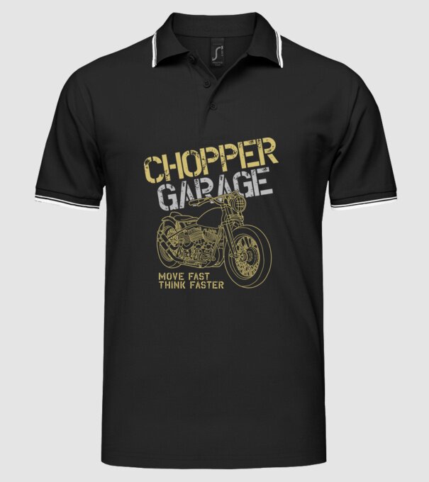 Chopper Garage minta fekete pólón
