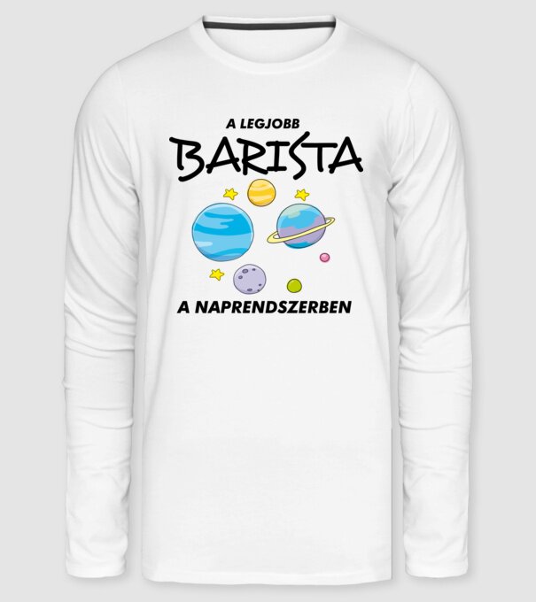 A legjobb BARISTA a naprendszerben minta fehér pólón