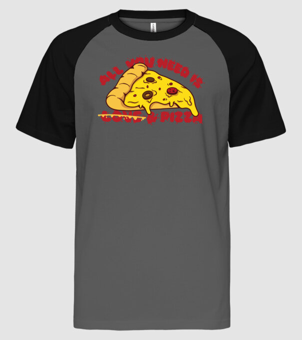 All You Need is Love and Pizza minta szürke/fekete pólón