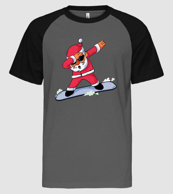Mikulás Snowboard DAB vicces póló minta szürke/fekete pólón