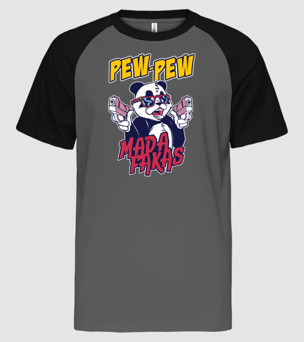 Pew Pew Madafakas Panda minta szürke/fekete pólón