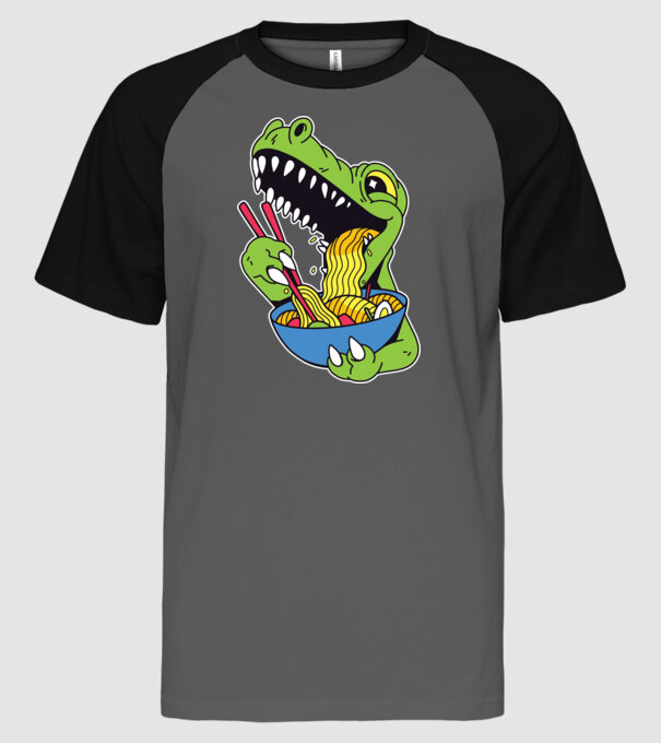T-rex Ramen minta szürke/fekete pólón