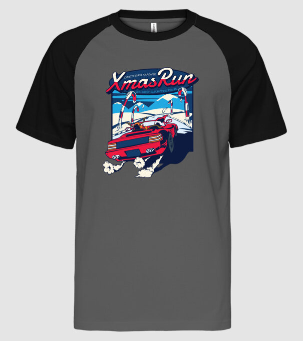 Xmas Outrun Retro Játék Karácsony minta szürke/fekete pólón