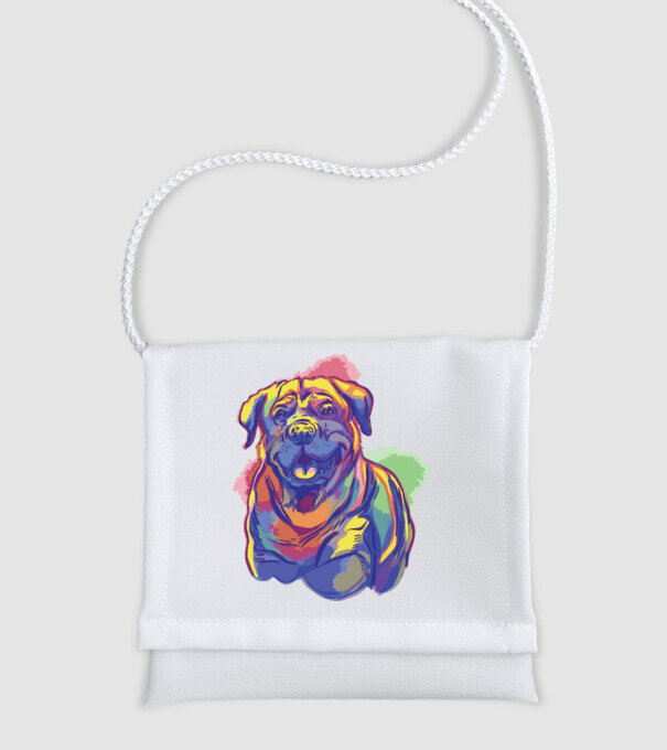 Színes Rottweiler minta fehér pólón