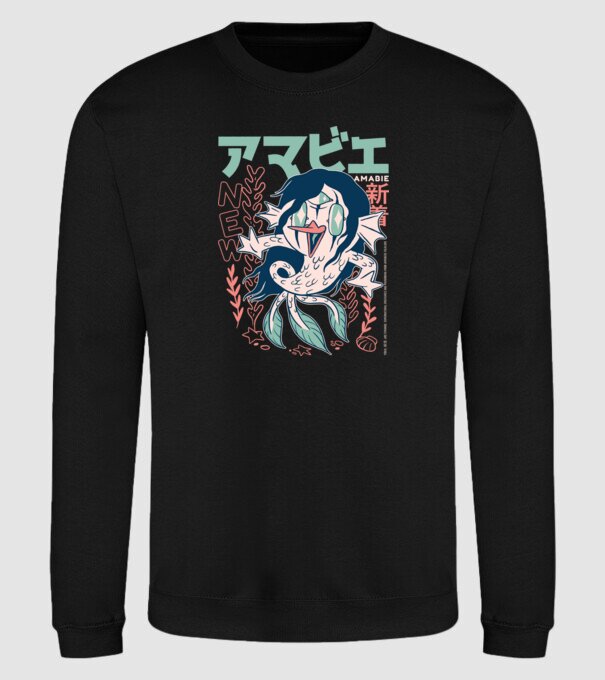Amabie Yokai minta fekete pólón