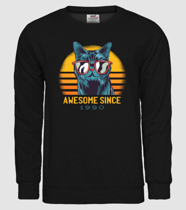 Awesome since 1990 Cat Cicás póló minta fekete pólón