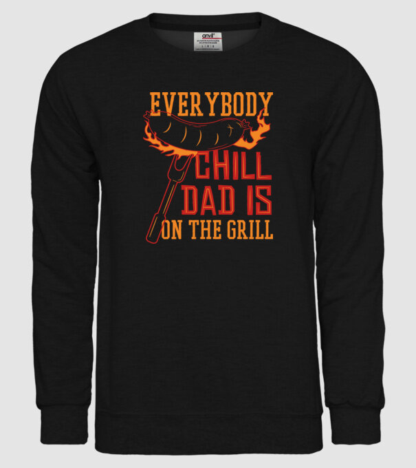 Everybody Chill Dad is on the Grill - Mindenki nyugodjon meg, Apa van a Grillnél minta fekete pólón