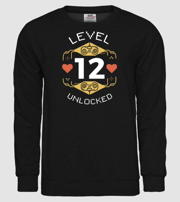 Level 12 Unlocked Gamer póló minta fekete pólón
