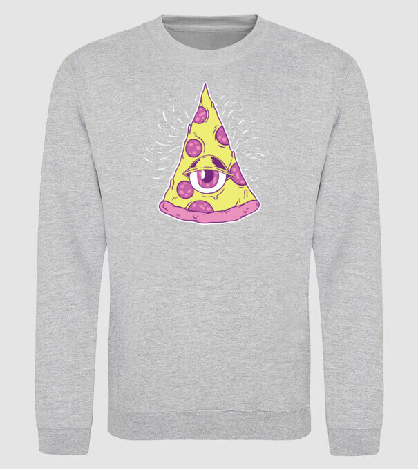 Illuminati Pizza minta szürke pólón