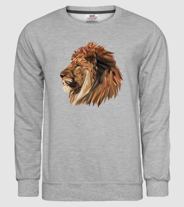 lion polygon minta szürke pólón