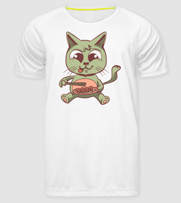 Cica Sushi minta fehér pólón