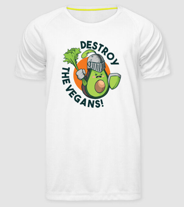 Destroy the Vegans - vicces Harcos Avokádó póló minta fehér pólón