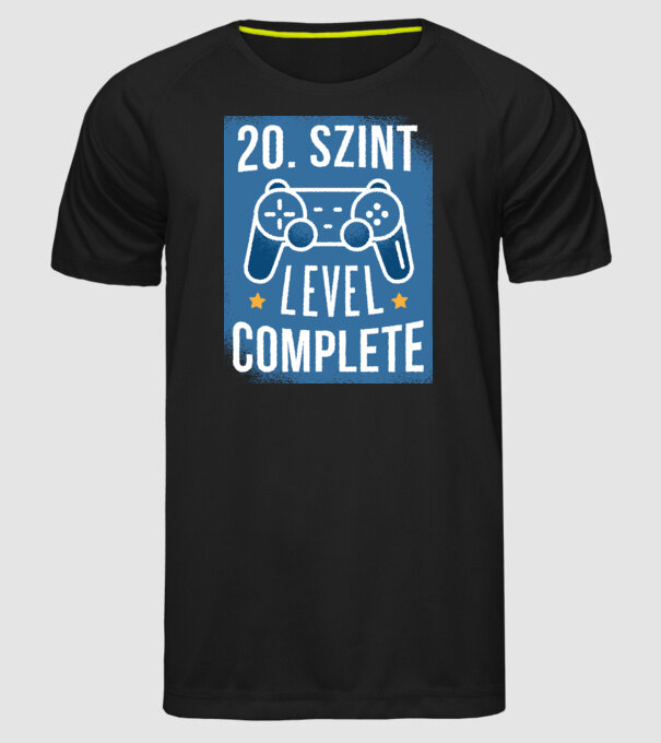 20. szint level completed minta fekete pólón