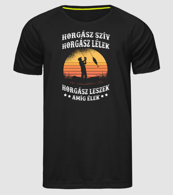 Horgász szív Horgász lélek férfi minta fekete pólón