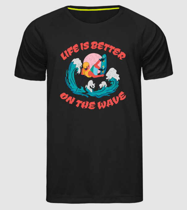 Wakeboard - Life is better on the wave minta fekete pólón