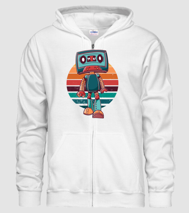 Retro Kazetta Robot minta fehér pólón