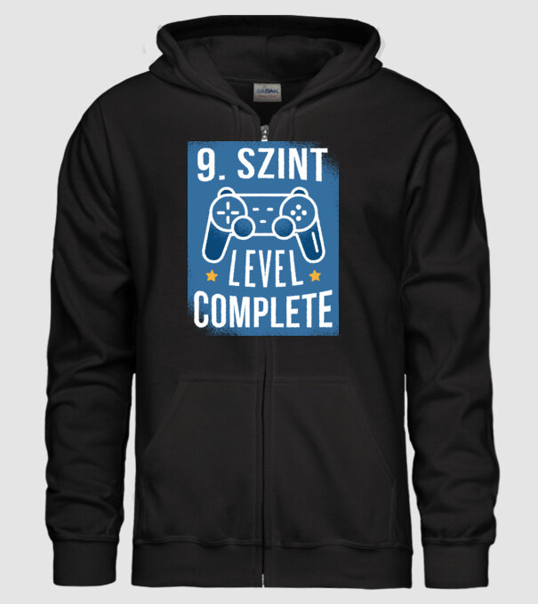9. szint level completed minta fekete pólón