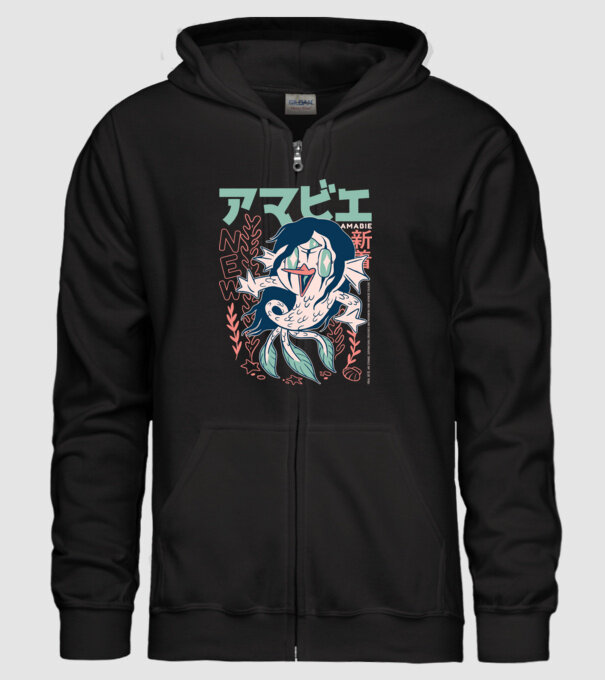 Amabie Yokai minta fekete pólón