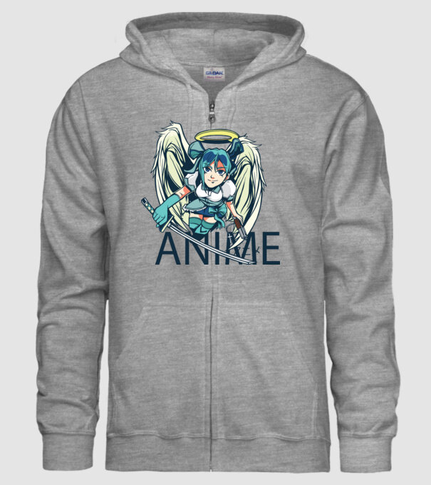 Anime Lány Karddal minta szürke pólón