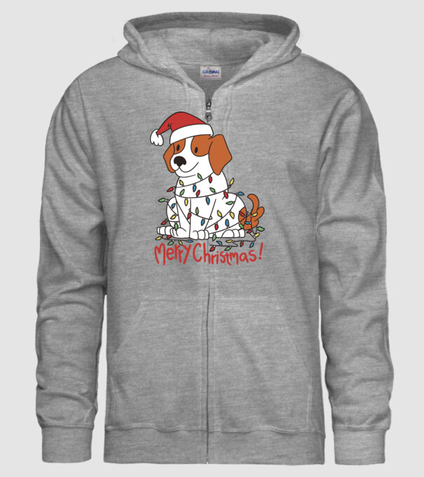 Beagle Boldog Karácsonyt! minta szürke pólón