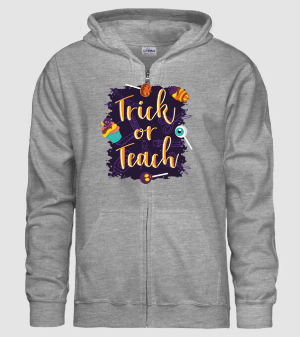 Trick or Teach Halloween Tanároknak minta szürke pólón
