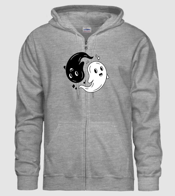 Ying Yang Szellemek Halloween minta szürke pólón