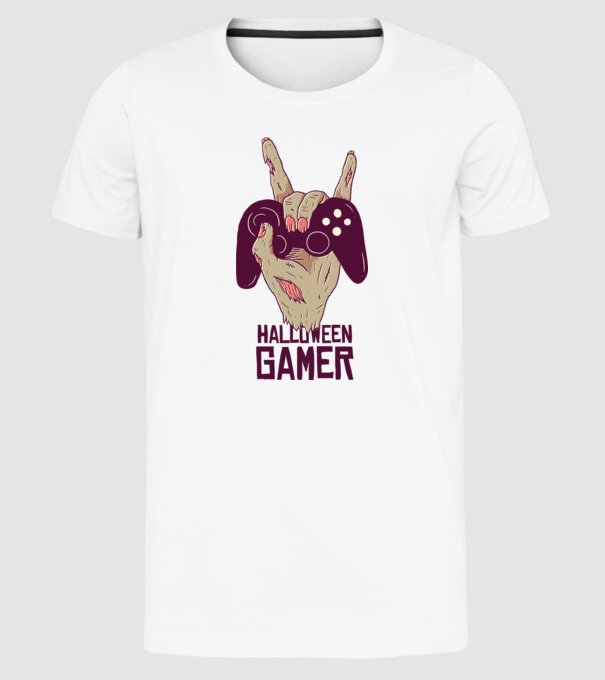 Halloween Gamer Zombis póló minta fehér pólón