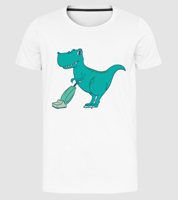 Takarító T-rex minta fehér pólón