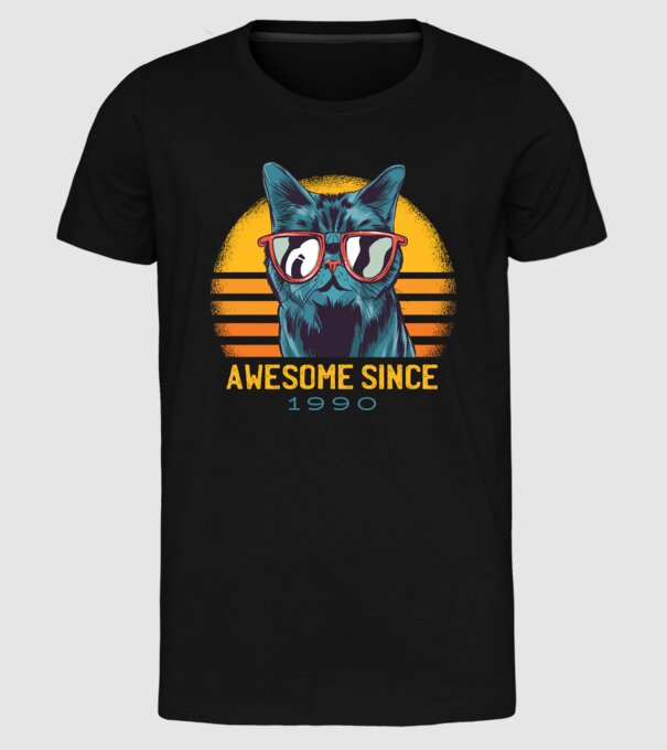 Awesome since 1990 Cat Cicás póló minta fekete pólón