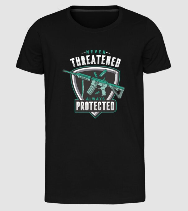 Never threatened always protected minta fekete pólón